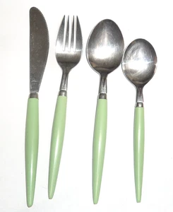 Juego de cucharas tenedor cuchillo vintage verde jadeíta de acero inoxidable Castle - Imagen 1 de 5