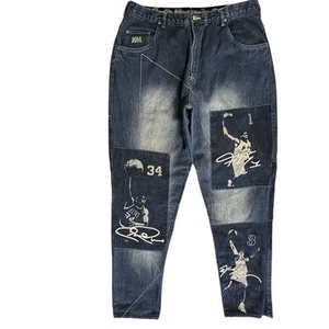 UNK NBA Vintage y2k Legends Patchwork Denim Jeans Zip Fly 100% Cotton Sz.40x36 - Picture 1 of 16