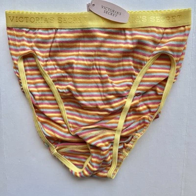 Bragas de Colección Victoria's Secret Hi Leg Brief 100% Algodón Talla S Logo Banda Rayas Foto 1 de 4