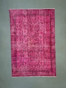 Alfombra Turca Rosa 300x200 cm, Alfombra de Lana Tribal Vintage Teñida Grande 2511 - Imagen 1 de 13