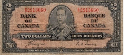 Bank of Canada 1937 $2 Two Dollars Coyne-Towers E/R Prefix VG/F - Image 1 of 2