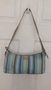 Relic Adorable Canvas Small Shoulder Bag Blue Green Stripe "Leather" Strap Euc - Picture 1 of 4