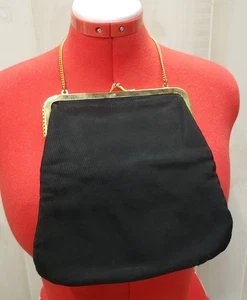 Vintage MR Milton Black Clutch Handbag, Gold Hardware & Chain, Rhinestone trim - Picture 1 of 11