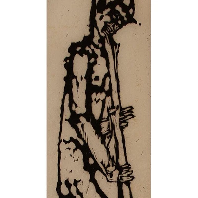 Karl Lemke Männerbildnis Klarinettenspieler Expressionismus Holzschnitt 1968 - Bild 1 von 4