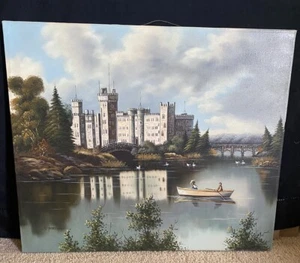 Vintage J. Perrine signiertes Gemälde Windsor Castle Fluss Themse - Bild 1 von 5