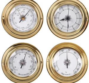 Weather Station 4 pcs/set 98mm Brass Barometer /Thermometer/ Hygrometer /Clock - Picture 1 of 11