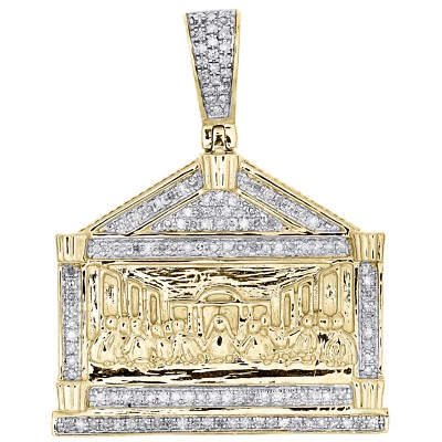 Colgante de oro amarillo de 10 quilates con dije de diamantes redondos de Jesús Última Cena pavé de 0,37 quilates para hombre Foto 1 de 4