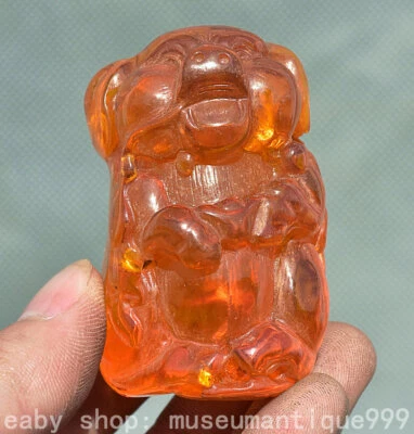 2.2'' Old Chinese Amber Carved Lucky Fengshui 12 Zodiac Year Pig Pendant Statue - Image 1 of 4
