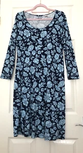 PRETTY LANDS'END NAVY/PALE BLUE PRINT LIGHT COTTON SHIFT DRESS SIZE S UK 12 - Picture 1 of 4