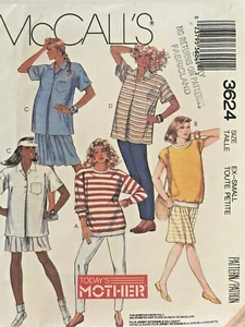 Top de maternidad McCall's de colección de 1980, calzoncillos, patrón de pantalones 3624 talla XS SIN CORTAR - Imagen 1 de 2