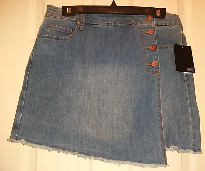 Energie Faux-Wrap  Denim Skirt with Buttons,  Medium Wash Size 9 - Image 1 of 4