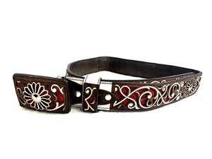 Women's Brown Western Belt Size 42 Genuine Leather 2" Wide Hand Tooled Sunflower - Picture 1 of 8