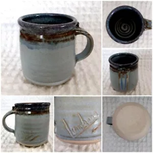Taza de cerámica café té tonos de azul marrón firmada por el artista - Imagen 1 de 9