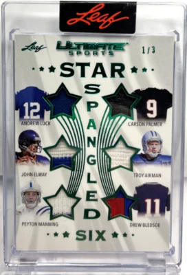 John Elway/Troy Aikman/Peyton Manning/Bledsoe 2024 Leaf Ultimate GU Patch #d 1/3 - Image 1 of 2