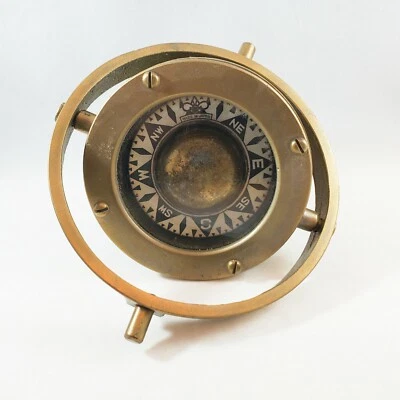 Antique Brass Ship Compass Made in Japan 3.75" for Boats Nautical Gimbal - Image 1 of 4