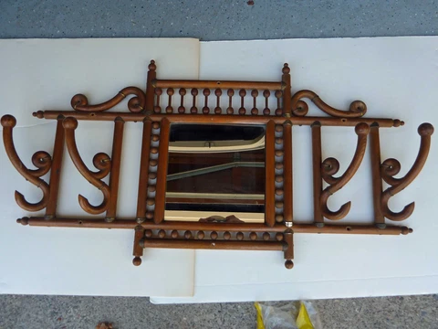 Antique Victorian Oak Hat & Coat Rack / Bentwood / Gingerbread - Marked Feb 1892 Cover
