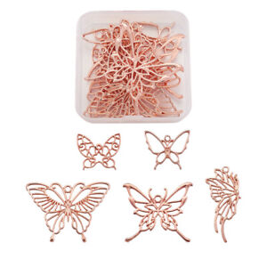 10Pcs Rose Gold Butterfly Alloy Open Back Bezel Pendants Charms Jewelry Making
