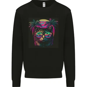 A Cool Retro Cat Kids Sweatshirt Jumper - Picture 1 of 3