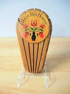 HOLZBLOCK 5 SCHLITZ WANDHALTERUNG MESSERHALTER "SEGNE DIESES HAUS" - VINTAGE - Bild 1 von 10