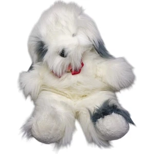 Chosun Sheep Dog Plush Stuffed Animal Large White Gray Shaggy Vintage Bow Bell - Picture 1 of 8
