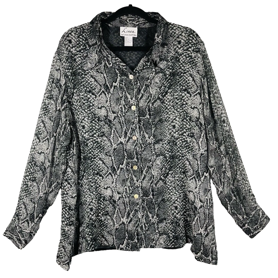 Blusa retro vintage para mujer 100 % seda con estampado de serpiente 1X forrada con botones años 80 90 Foto 1 de 4