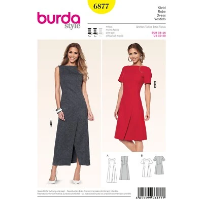 BURDA 6877 MISSE'S DRESS Sewing Pattern Sizes 10 - 20 2 Style Skill: AVERAGE - Image 1 of 2