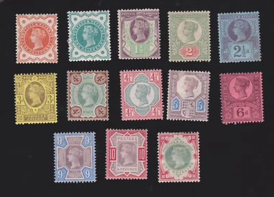 GB QV Jubilee Set 1887 Early Set 12 (+ 1/2d) SG 197-211 Mint Hinged MM w Faults - Image 1 of 2