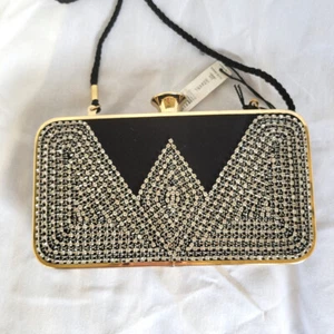 NWT KATE LANDRY Black Satin Rhinestone Clutch Evening Shoulder Bag $149 - Picture 1 of 7