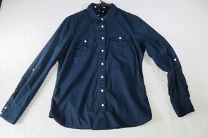 Tommy Hilfiger Womens Button Up Blue Shirt Blouse Polo Size Medium - Picture 1 of 7