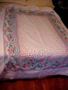 Mantel Simtex estampado vintage con borde gris y flores rosadas - Imagen 1 de 5