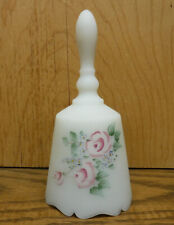 Fenton Musical Bell SOMEWHERE MY LOVE White Satin Hand Painted Pink Roses signed