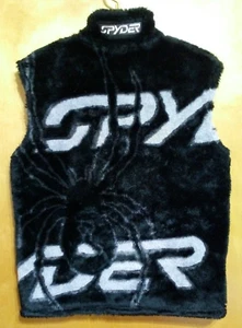 SPYDER Reversible Ski Vest Jacket Kid's sz 18 Black Faux Fur Graphic Spider Logo - Picture 1 of 12
