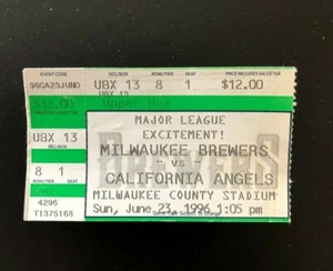 1996 Milwaukee Brewers ~ 1 ticket stub ~ Brewers vs California Angels - Picture 1 of 2