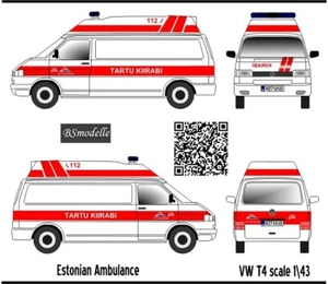 BSmodelle 43533 - 1/43 Volkswagen T4 Tartu Kiirabi decal for aircraft model kit - Picture 1 of 12