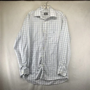 Mens Lacoste 38 Button Up Shirt Silver Crocodile Logo All Cotton Light Plaid - Picture 1 of 16