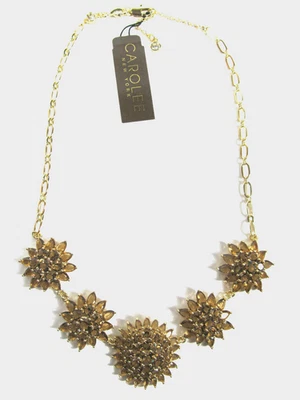 Collar CAROLEE Nueva York Flor Cristal Marrón Tono Dorado $150 NUEVO Foto 1 de 4