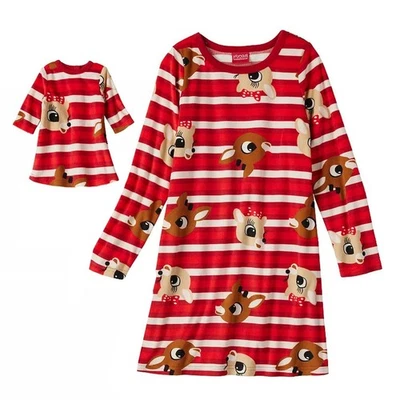 Rudolph and Clarice Girl's Soft Brushed Velvety Velour Nightgown with Doll Gown - Image 1 of 2