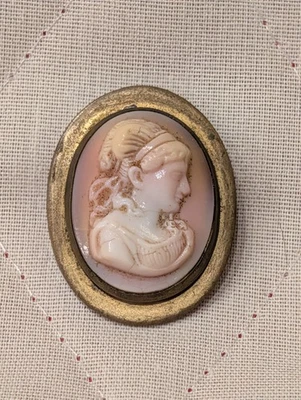 Broche broche broche marco tono dorado camafeo ovalado vidrio moldeado rosa antiguo Foto 1 de 4