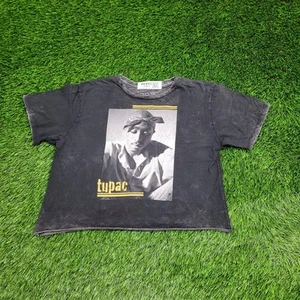 Tupac Shakur Crop-Top Shirt Womens Medium 19x17 Faded Black - Picture 1 of 13
