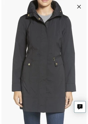 Abrigo impermeable con capucha para mujer Cole Haan talla XL azul con lazo trasero NUEVO Foto 1 de 3