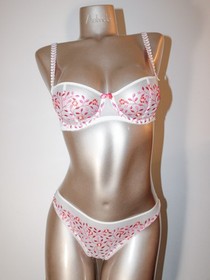 Aubade Paris Sample Fleur de Cristal White and bright Pink Lingerie Set 34B S