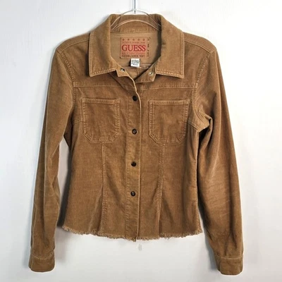 Camisa Chaqueta Vintage Y2K GUESS Pana Dobladillo Crudo Camel Frente a Presión Grande Foto 1 de 4