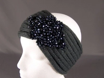 DK Gris Brillante Cuentas Turbante Estilo Crochet Oreja Calentador Manguito Diadema Envoltura Tejido Foto 1 de 4