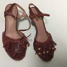 Miss Albright Anthropologie Shoes Heels Leather Size 8BB Fringe Red( See Pics )