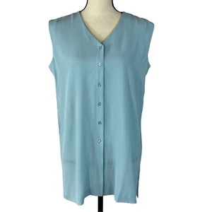 Alfani Small Tunic Top Button-Up Sleeveless V-Neck Textured Side Slits Blue New - Picture 1 of 7