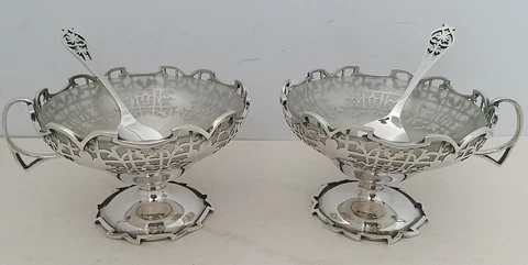 PAIR OF ENGLISH STERLING SAUCE BOWLS, OLIVE, RELISH DISHES & MATCHING SPOONS Cover