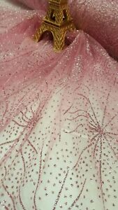 Fabric Sold By The Yard Pink Glitter Lace Sparkly Fashion Shine Stars Polka Dot 