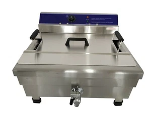 NEWCOMMERCIAL 25L ELECTRIC CHIP FRYER BIG BASKET+OIL DRAIN + COVER+SIDE TRAY WTY - Picture 1 of 8