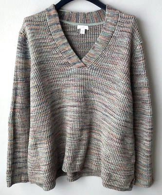 Suéter J Jill Acanalado Cuello en V Rayas Tono Tierra Minimalista Clásico Talla XL Pequeño Foto 1 de 4