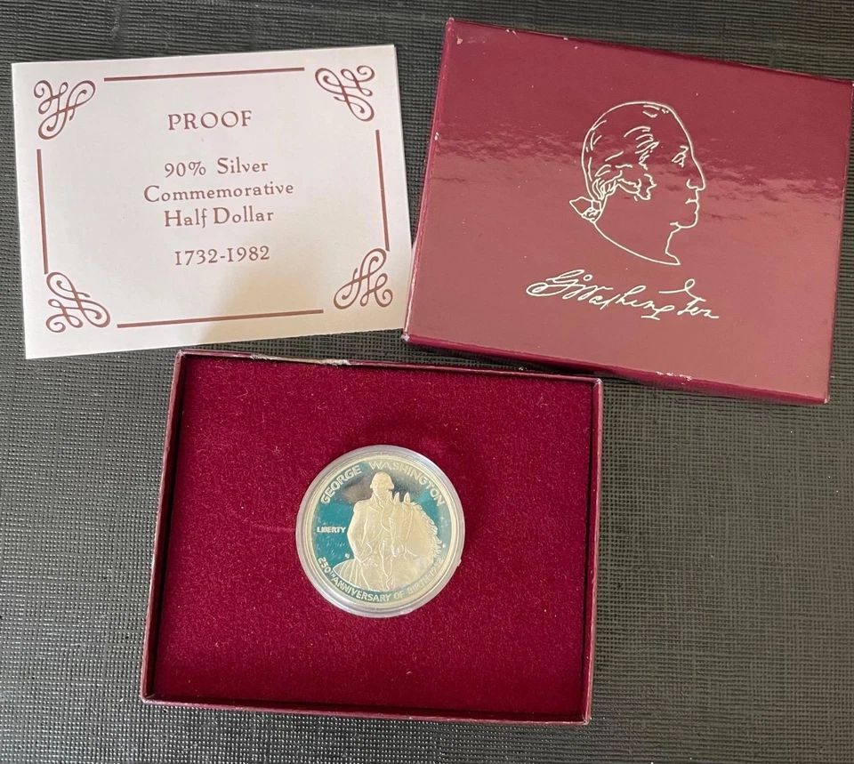 1982 GEORGE WASHINGTON Silver Half Dollar PROOF 50c Coin Box and COA - Image 1 of 1